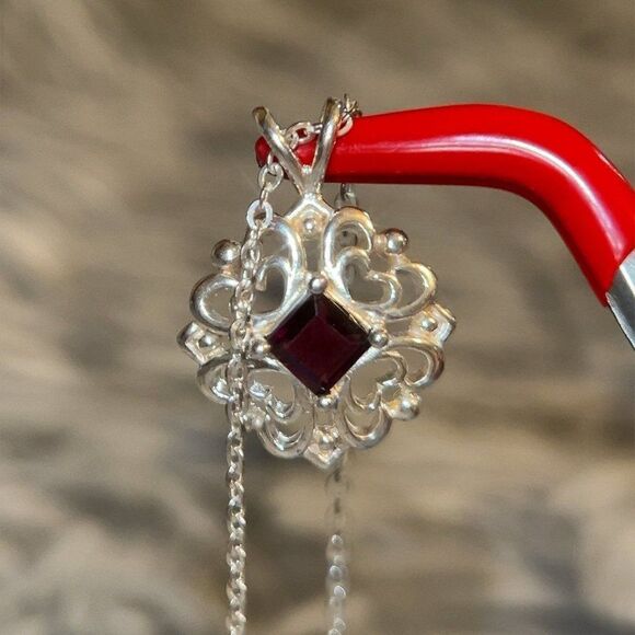 Sterling Silver 925 Garnet Necklace - Picture 2 of 8